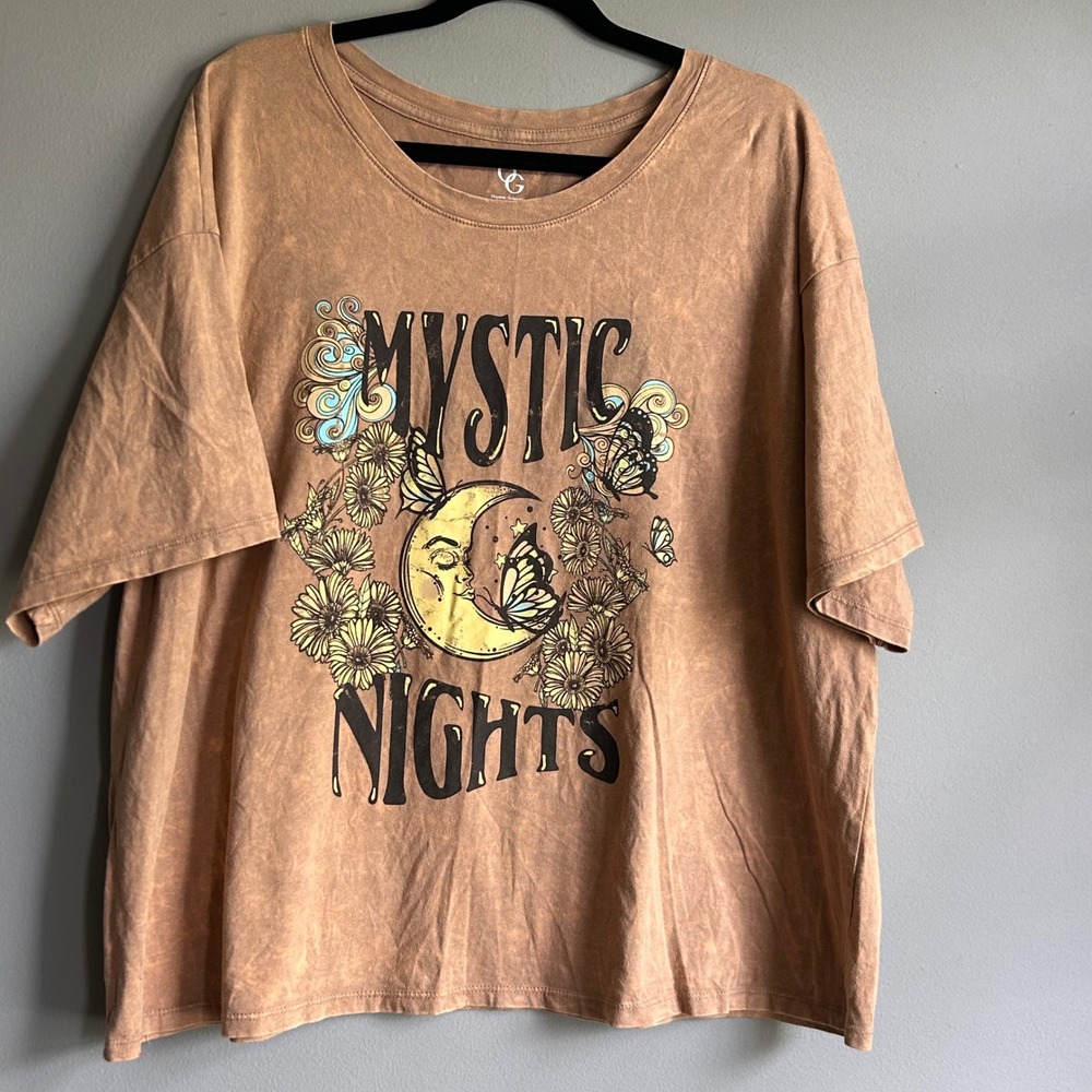 Organic Generation Mystic Nights Moon Butterfly Graphic Tee Tan 3X NT1136X-A907